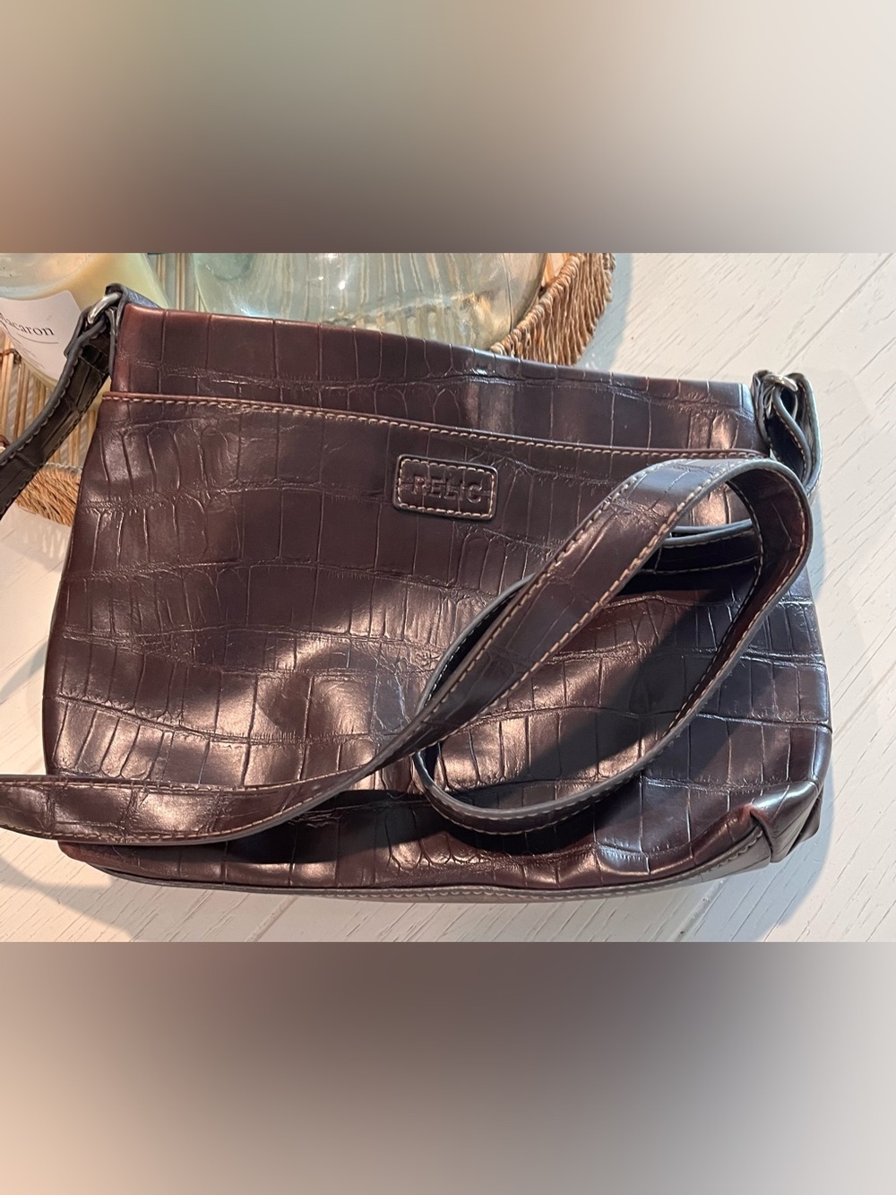 Relic Dark Brown Croc-Embossed Shoulder Bag